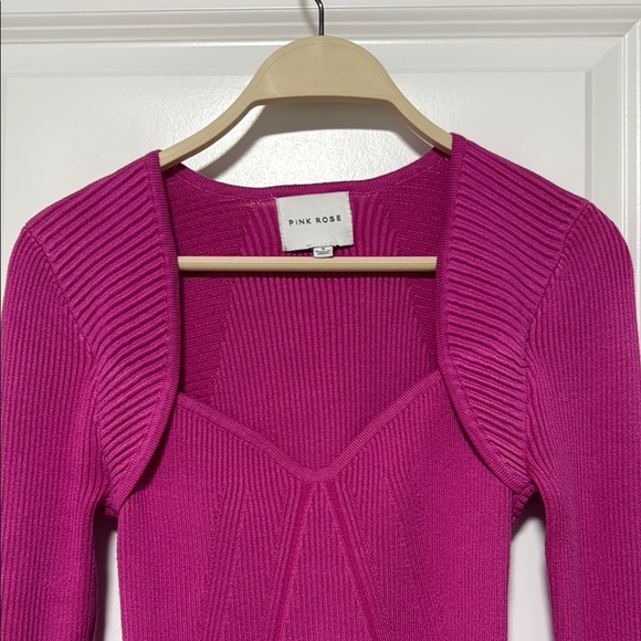 Pink Rose Sweater Top Ribbed Knit - Picture 7 of 7